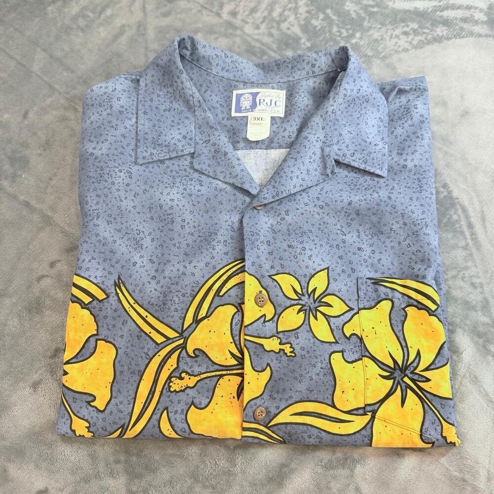 Vintage RJC Hawaiian Floral AOP Button Down Blue Sz 3XL Made in Hawaii USA Retro - Picture 9 of 9